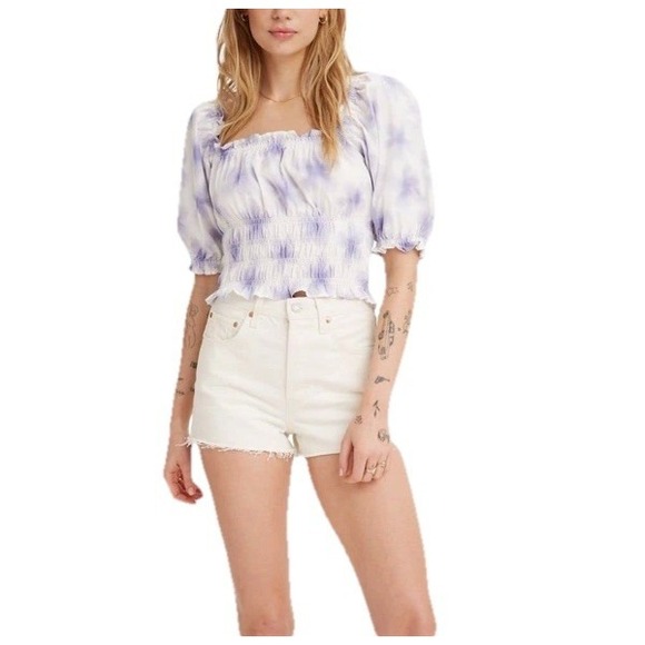 Levi's Tops - Levi's Tilly Smocked Blouse MEDIUM Starburst Cool Dusk Milkmaid Top Cottagecore‎